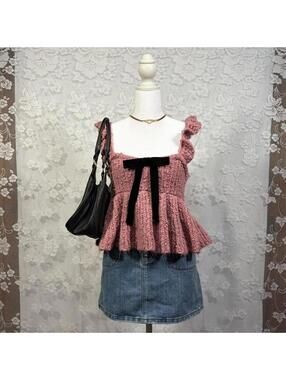 KIMCHI BLUE Pink Knit Bow Detail Top
